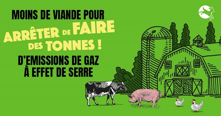 Illustration arrêtons d'en faire des tonnes de gaz à effet de serre avec des animaux