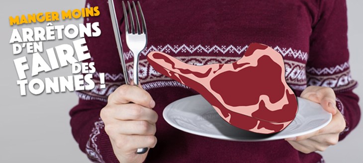 Illustration entrecôte sur une assiette blanche tenue par une personne avec un pull rougea
