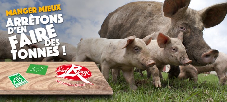 Cochons plein air avec illustration labels et bio et logo Arrêtons d'en faire des tonnes